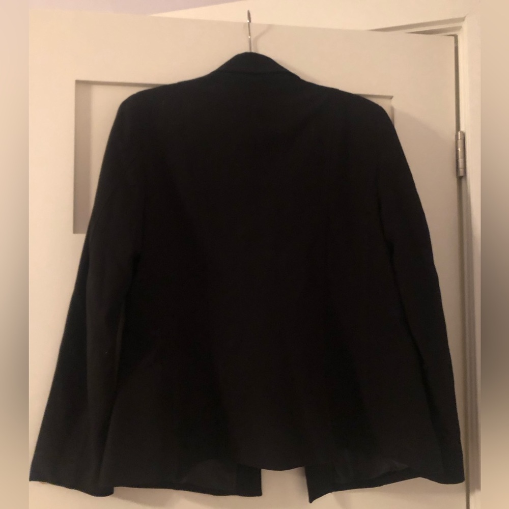 Motherhood black maternity suit jacket with ribbon connector in medium.
